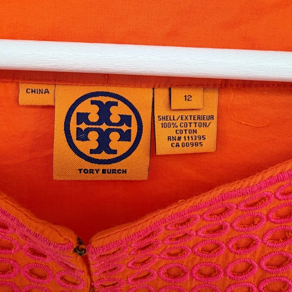 Tory Burch Orange and pink Long-Sleeve Tunic with Embroidered Yoke